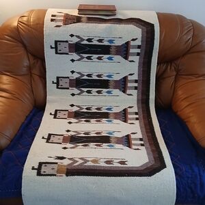 Navajo Yei Hand Woven Wool Tapestry Native American Folk Art Wall Hangin 59x28